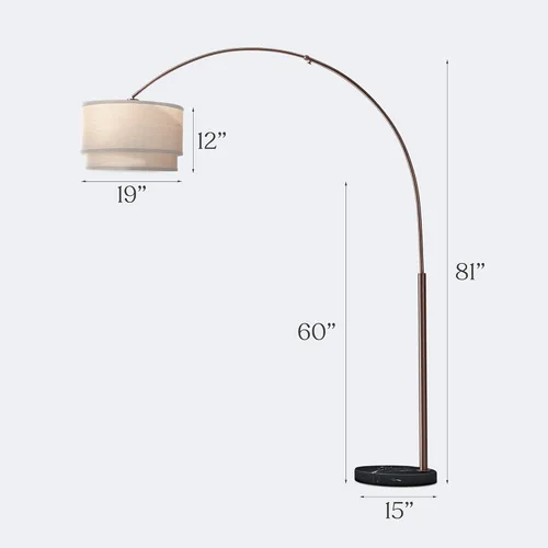 Miniatura 9 de Brightech Mason - Lámpara de pie de arco, lámpara de pie de esquina moderna con pantalla de tambor colgante única para sala de estar - Luz curva