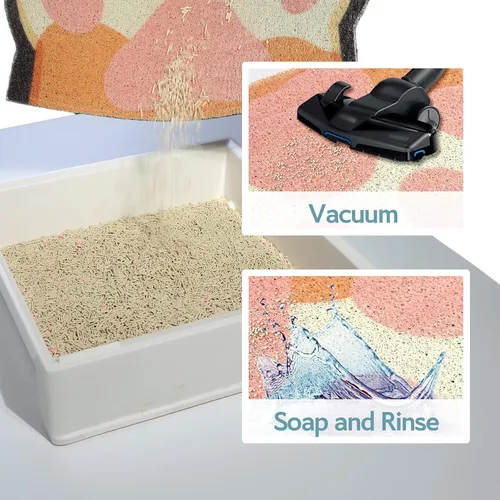 Miniatura 5 de Bonita alfombra de arena para gatos de 24 x 19 pulgadas, tapete para caja de arena, suave para patas de gatito, fácil de limpiar, antideslizante
