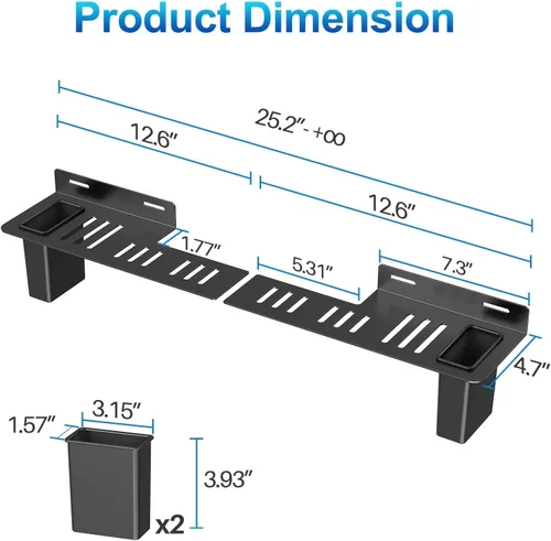 Miniatura 7 de BYMECOST Soporte de barra de sonido de acero resistente debajo del televisor con 2 cajas de almacenamiento, universal de 88 libras, apto para barras