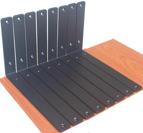 Paquete de 8 soportes de hierro en L, negro, 12 pulgadas de largo x 8 pulgadas de alto x 1.5 pulgadas de ancho, 13/64 pulgadas de grosor, para