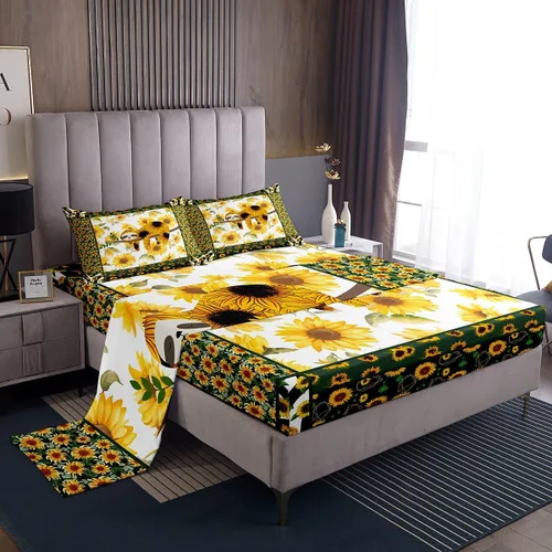 Miniatura 11 de Manfei Juego de sábanas de acuarela floral tamaño individual, juego de ropa de cama con flores botánicas, juego de sábanas de dibujos animados