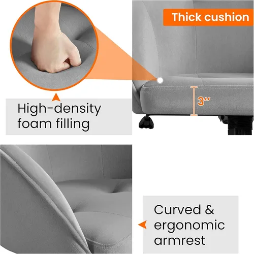 Miniatura 8 de Yaheetech Silla de Escritorio/Tocador de Terciopelo con Ruedas y Respaldo, Pequeña Silla Giratoria Cómoda y Bonita para Computadora con Altura