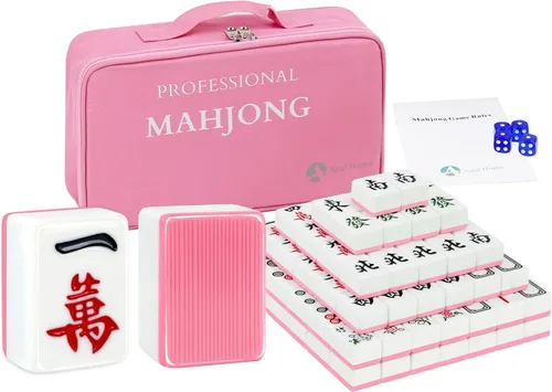 Miniatura 9 de Juego de mahjong chino, 144 azulejos grandes de melamina Mahjong (1.57 pulgadas, verde) con 4 dados, 80 fichas de póquer y una bolsa