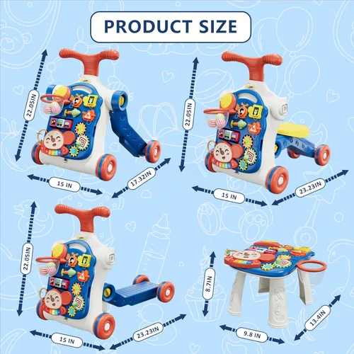 Miniatura 8 de QDRAGON Andador de empuje 5 en 1 para bebés varones, aprendizaje para caminar para niños pequeños, andador de sentado a de pie, juguete de empuje