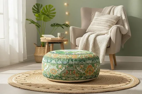 Miniatura 4 de Funda de almohada marroquí para suelo, color azul, redondo, estilo bohemio, decoración de habitación, zona de estar marroquí, puf otomano perfecto