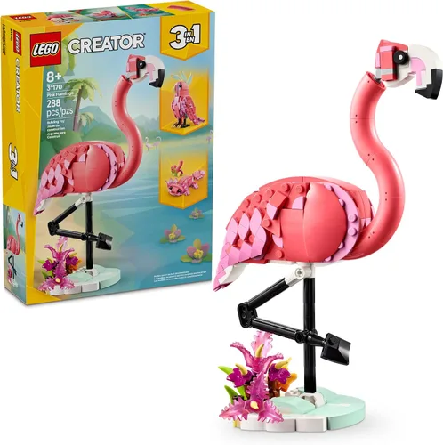 LEGO Creator 3 en 1 Animales Salvajes: Juguete de Construcción de Animales de Flamenco Rosa - Juego con 3 Opciones de Construcción, Flamenco Rosa,