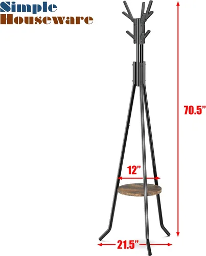 Miniatura 5 de Simple Houseware Perchero independiente con estante, 9 ganchos, negro