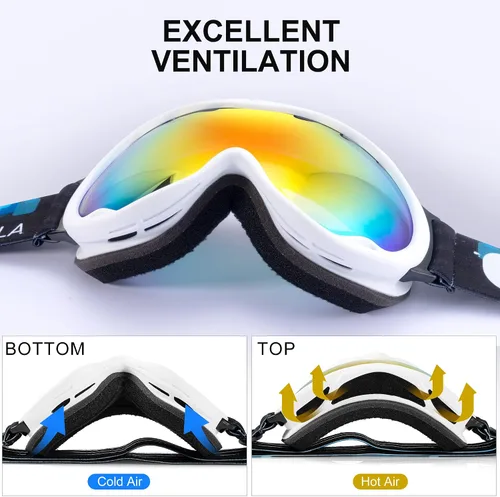 Miniatura 5 de RABIGALA Gafas de esquí de nieve/snowboard para hombres, mujeres, adultos, jóvenes, motos de nieve, esquí, patinaje, 100% protección UV, antivaho