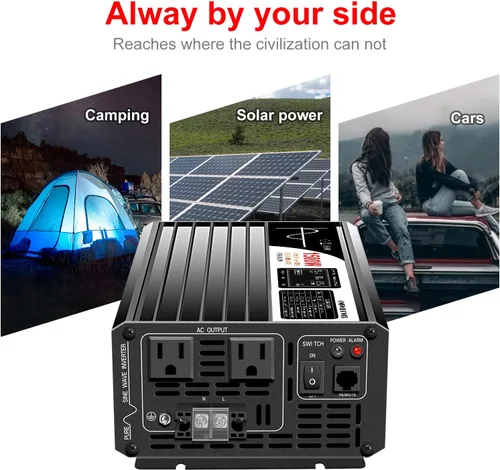 Miniatura 9 de Xijia Inversor de potencia de 1500 W, inversor de onda sinusoidal pura de 12 V a 120 V, convertidor solar de sobretensión de 3000 W para camión