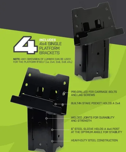 Miniatura 4 de HME - Soportes de plataforma multiusos duraderos de construcción soldada de alta resistencia, paquete de 4 unidades, para uso con persianas de caza