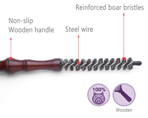 Miniatura 4 de PERFEHAIR Cepillo redondo de cerdas de jabalí para cabello corto, cepillo de barril redondo pequeño para secado con soplado, diámetro de 0.6 pulgadas