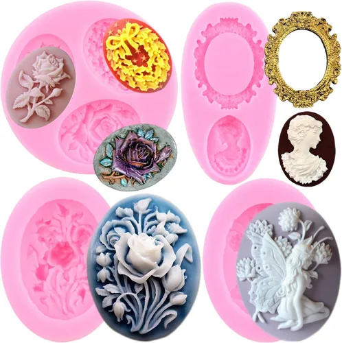Zixiang Marco de fotos Camafeo Molde de Silicona Molde de Fondant de Flor de Rosa Molde de Señora Avatar Hada Chocolate Molde para Decoración de