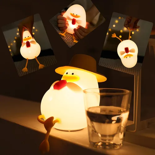 Miniatura 3 de Happy Duck Luz de noche con sombrero Regalo de cumpleaños Lámpara de silicona linda Dormitorio Luz de sueño LED Niños Linda luz nocturna Luz