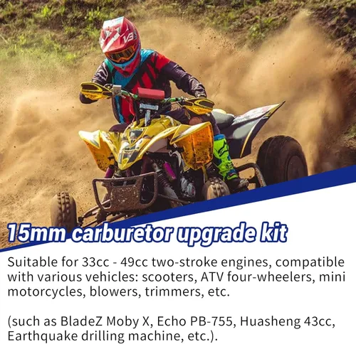 Miniatura 2 de Kit de mejora de carburador de 15 mm, filtro de aire, colector, tubo de entrada, pila de aleación para scooter de gasolina de 2 tiempos de 33 cc 43