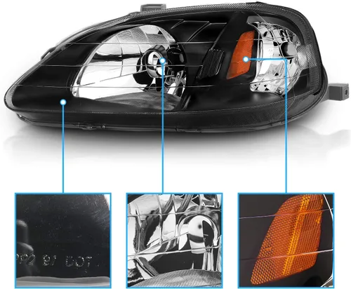 Miniatura 2 de AmeriLite - Juego de faros delanteros de repuesto en negro para Honda Civic 99-00, lado del conductor y del pasajero