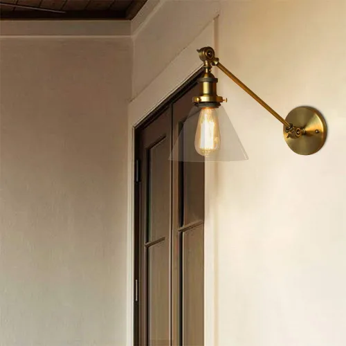 Miniatura 4 de Iluminación de pared industrial vintage de 1 luz con pantalla de vidrio transparente con brazo oscilante ajustable, lámpara de pared de cabecera