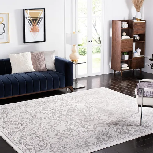 SAFAVIEH Alfombra 8x10 - Colección Reflection - Grande - Gris Claro y Crema, Sin Desprendimiento y Fácil Limpieza, Ideal para Sala de Estar, Gris