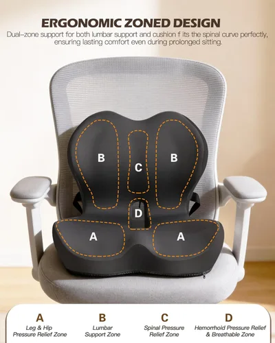 Miniatura 2 de Hoveeso Cojín para silla de oficina para aliviar el dolor de espalda baja y coxis, cojín de asiento de coche y camión, espuma cómoda y respaldo