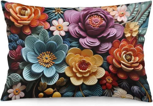 Miniatura 11 de Fundas de almohada florales azules de 12 x 20 pulgadas para primavera y verano, funda de cojín decorativa con cremallera, fundas de almohada