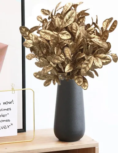Miniatura 2 de CATTREE Plantas artificiales para decoración de Navidad, hierba de plástico dorado, hojas falsas, arbustos de simulación para interiores y Hojas
