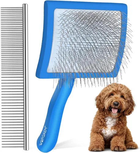 Miniatura 11 de Cepillo deslizante para perros, cepillo grande para perros de pelo largo para garabatos dorados y golden retriever con herramienta de Púrpura