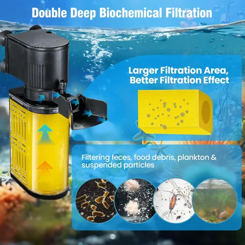 Miniatura 2 de Filtro de acuario para acuario de 20 a 50 galones, filtros ultrasilenciosos para pecera, filtración bioquímica de 200 GPH, potente bomba sumergible