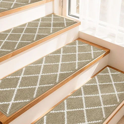 Miniatura 11 de COSY HOMEER Peldaños de escalera para peldaños de madera de 9 x 28 pulgadas, alfombras antideslizantes, pelar y pegar para interiores para niños