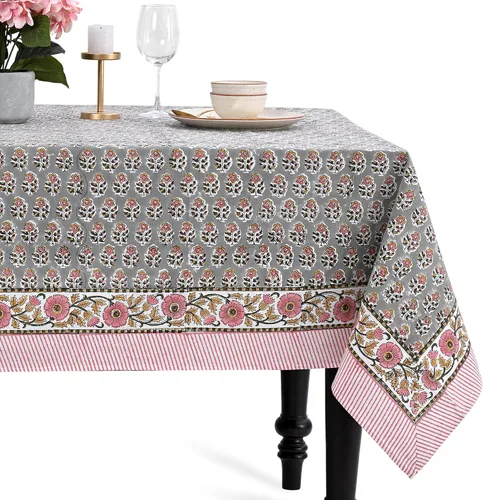 Miniatura 34 de CPC - Mantel cuadrado 100% algodón, 60 x 60 pulgadas, estampado de bloques indios, mantel para bodas, primavera/verano, barbacoa, verde ágata