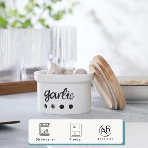 Miniatura 5 de Garlic Keeper con tapa, recipiente de cerámica para encimera, decoración de cocina de granja