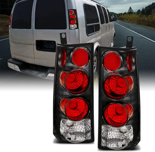 AmeriLite Conjunto de repuesto de luces traseras de halo con lámparas de freno para 2003-2019 Chevy Express/GMC Savana Van Euro - lado del pasajero
