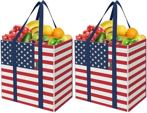 Miniatura 23 de BALEINE 2 PK Grocery Bags Reusable Shopping Bags with Reinforced Bottom, Heavy Duty Foldable Tote Bags (Antique Folidage)