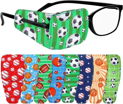 Treela 8 parches de ojos para niños, parche para gafas para cubrir cualquiera de los ojos, parche de tela de dibujos animados para niños y niñas