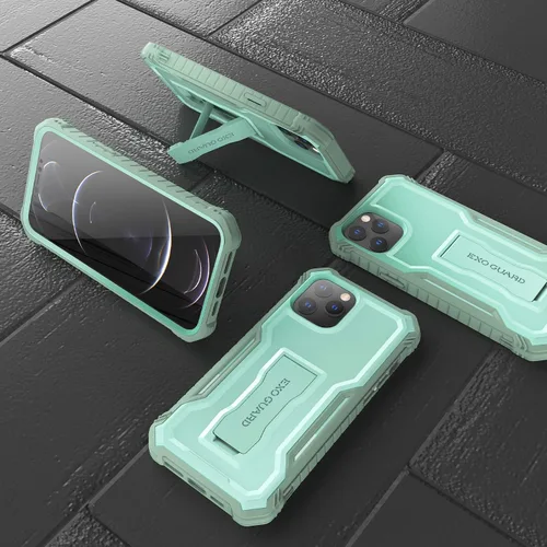 Miniatura 7 de ExoGuard Compatible con iPhone 12 Pro Max, funda de goma a prueba de golpes de cuerpo completo, protector de pantalla integrado con soporte