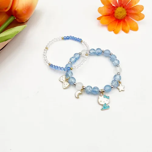 Miniatura 3 de Juego de pulseras kawaii con cuentas de cristal, diseño de dibujos animados con cuentas elásticas de perlas, joyería para niñas y mujeres, regalo
