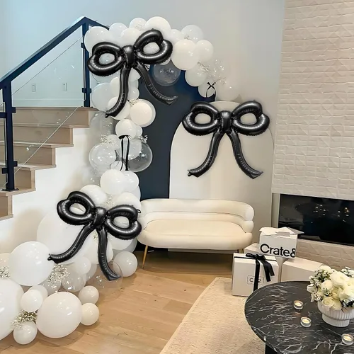 Miniatura 6 de 2 piezas de decoraciones de cumpleaños con lazo, globos de lazo negro, decoraciones de fiesta con lazo, globo gigante de papel de aluminio