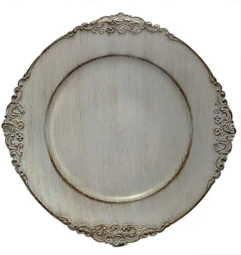 Tiger Chef Platos Base Redondos Vintage Gris Antiguo para Platos, Platos Base de Recepción de Boda para Configuraciones de Mesa, Platos Base