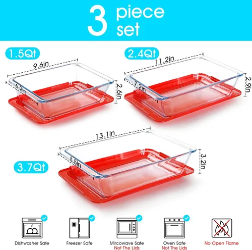 Miniatura 2 de NUTRIUPS Fuentes de vidrio profundas para hornear de 1.5+2.4+3.7 cuartos de galón, 11.5 x 8 x 3 pulgadas, 9.5 x 7 x 2.7 pulgadas y 8 x 6 x 2.4
