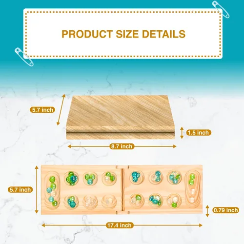 Miniatura 6 de Juego de mesa Mancala de Regal Games - Divertido juego de mesa clásico con tablero de madera para adultos y niños - 48 cuentas de Mancala de cristal
