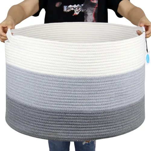 Miniatura 15 de Casaphoria - Canasta tejida con cuerda de algodón 3XL de 22 x 22 x 14 pulgadas, para sala de estar, mantas, ropa sucia, con asa (paquete de 1)