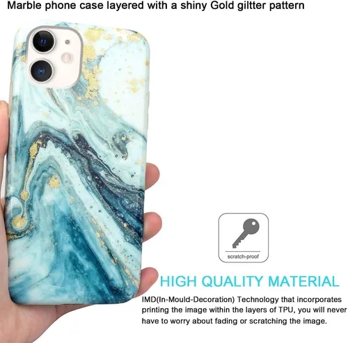 Miniatura 3 de iPhone 11 Gold Sparkle Glitter Marble Slim Bumper Flexible Bumper TPU Funda De Silicona Suave Para IPhone 11 2019 6.1 Pulgadas - Azul