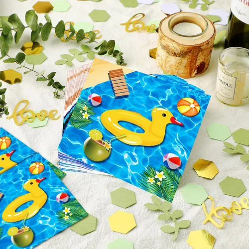 Miniatura 4 de Juego de 175 piezas de suministros para fiesta de piscina, juego de fiesta de playa de 9 pulgadas, platos de fiesta de piscina, 7 pulgadas, plato