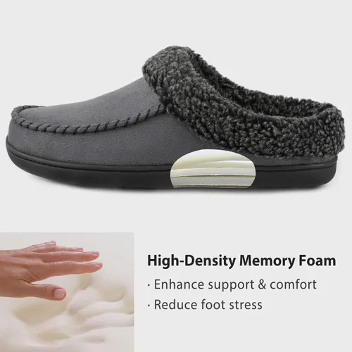 Miniatura 2 de ULTRAIDEAS Mens Moccasin Slippers with Memory Foam Insole Slip on House Slippers Warm Faux Sherpa Lining House Shoes Clog with Nonslip Rubber Sole