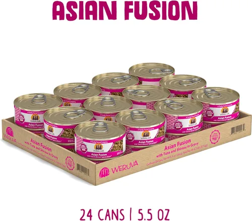 Miniatura 2 de Weruva Asian Fusion - Comida clásica para gatos, fusión asiática con atún y shirasu en salsa, lata de 5.5 onzas (paquete de 24)