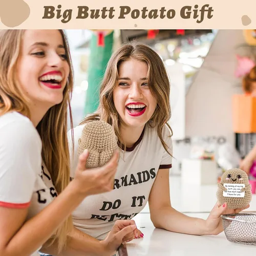 Miniatura 6 de Big Butt Potato - Divertida patata de ganchillo con tarjeta de afirmación de positividad para regalos divertidos de aliento