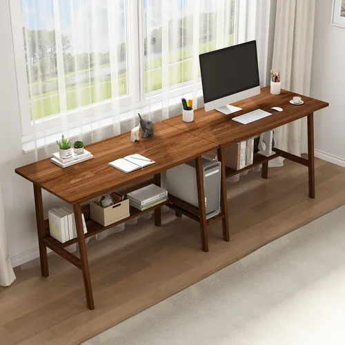 Miniatura 10 de NELYE Escritorio para 2 personas con estantería, mesa de trabajo de madera extra larga de 79 pulgadas, estación de trabajo para computadora