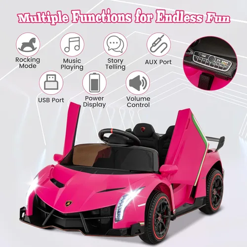 Miniatura 3 de Costzon - Automóvil de paseo rosa Lamborghini para niños, vehículo eléctrico con licencia de 12 V con tracción en las cuatro ruedas, control remoto