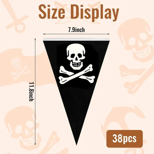 Miniatura 3 de MARFOREVER Cartel de pirata de 52.5 pies, decoraciones de fiesta pirata, pancarta de cumpleaños de Halloween, guirnalda triangular, banderines