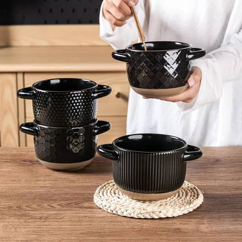 Miniatura 2 de GBhome Cuencos de sopa de 22 onzas con asas y tapas grandes, juego de 4 cuencos de cerámica con cuchara para sopa, cereales, estofado, coloridos