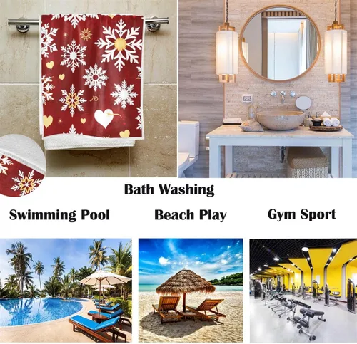 Miniatura 2 de Pfrewn Toallas de mano de copos de nieve de Navidad de 16 x 30 pulgadas, toalla de baño retro con purpurina, ultra suave, altamente absorbente, Copo