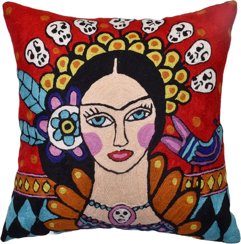 Miniatura 12 de Frida - Funda de almohada inspirada en el collar de arte mexicano, funda de almohada floral bordada a mano con arte hispano, cojín para silla, cojín